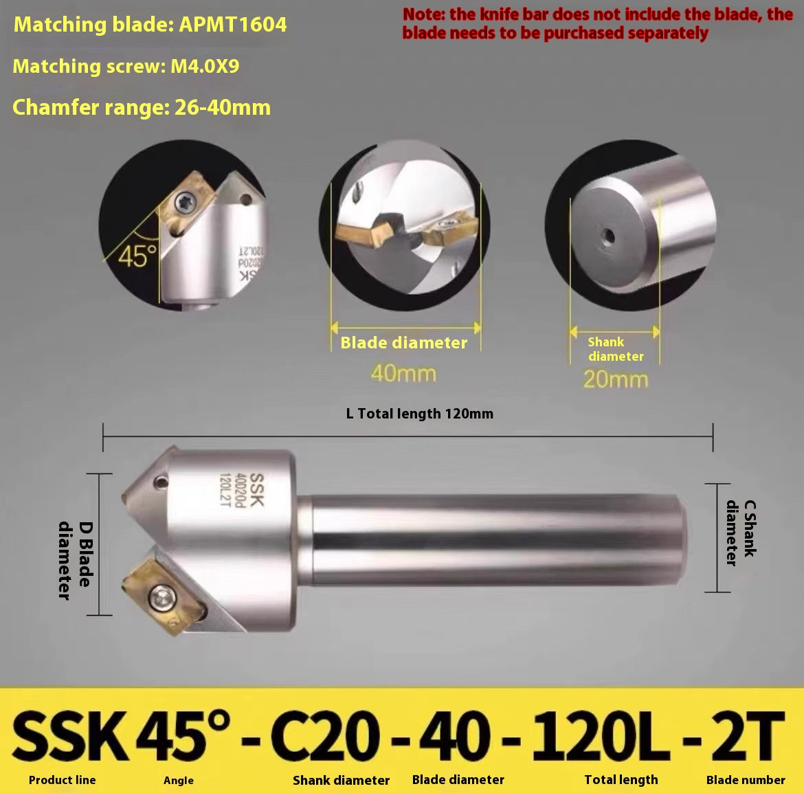 1144-Shedding type fixed-point chamfering cutter 30 degree 45 degree 60 degree chamfering cutter bar SSK/SSP/TCM/SSY/SSO/SSH Shandong Denso Pricision Tools Co.,Ltd.